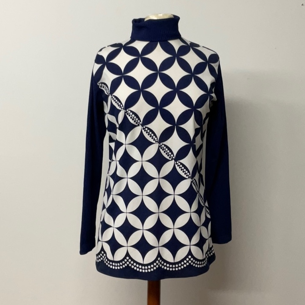 Vintage Majestic Geometric Navy/White Geometric Long Sleeves Tunic.Large.